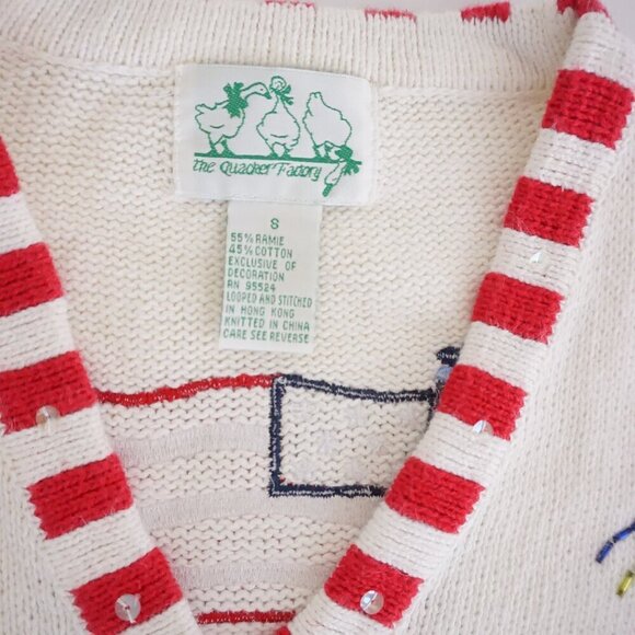 The Quacker Factory White Knit Red Patriotic USA Independence Day Cardigan S - Picture 5 of 11